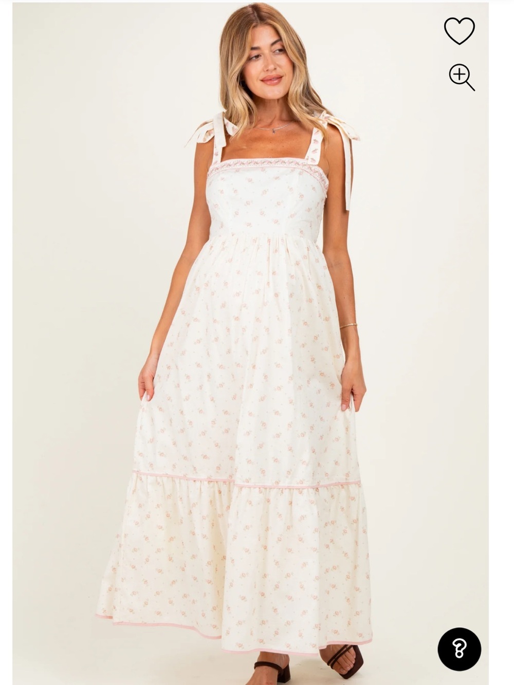 Pinkblush Cream Maxi Dress with Pink Floral Print and Tie Straps